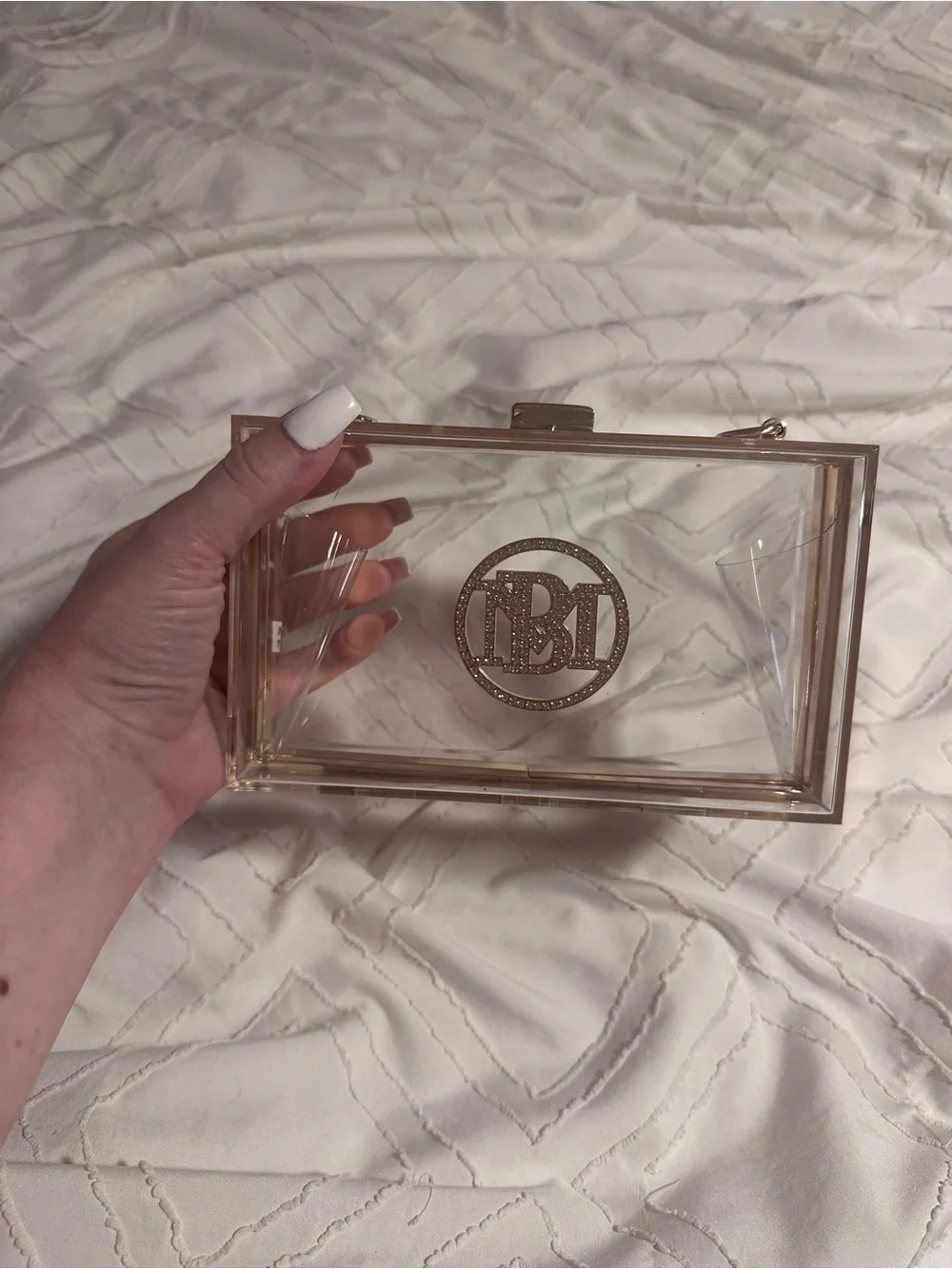 Clear Acrylic Monogram Box Clutch - Rose Gold Trim